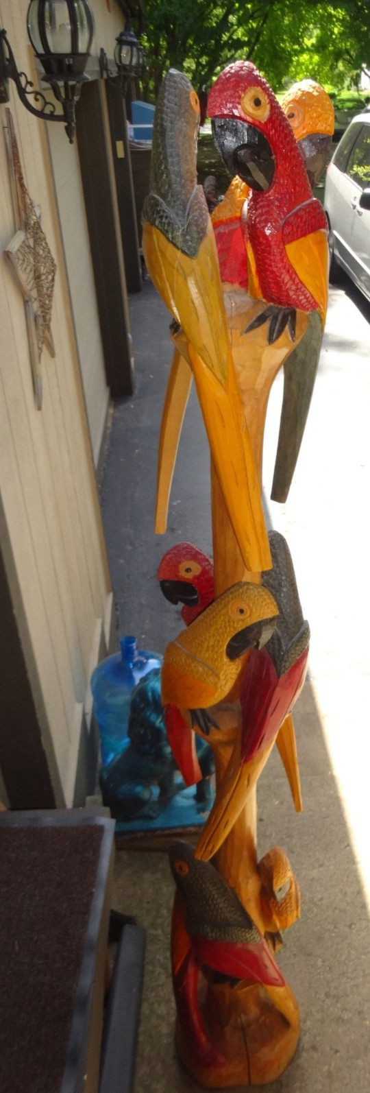 ANTIQUE VINTAGE SCARCE GIANT 72" PARROT π¦ WOOD HAND CARVED TREE W/ 9 BIRDS WOW ANTIQUE VINTAGE SCARCE GIANT 72" PARROT π¦ WOOD HAND CARVED TREE W/ 9 BIRDS WOW