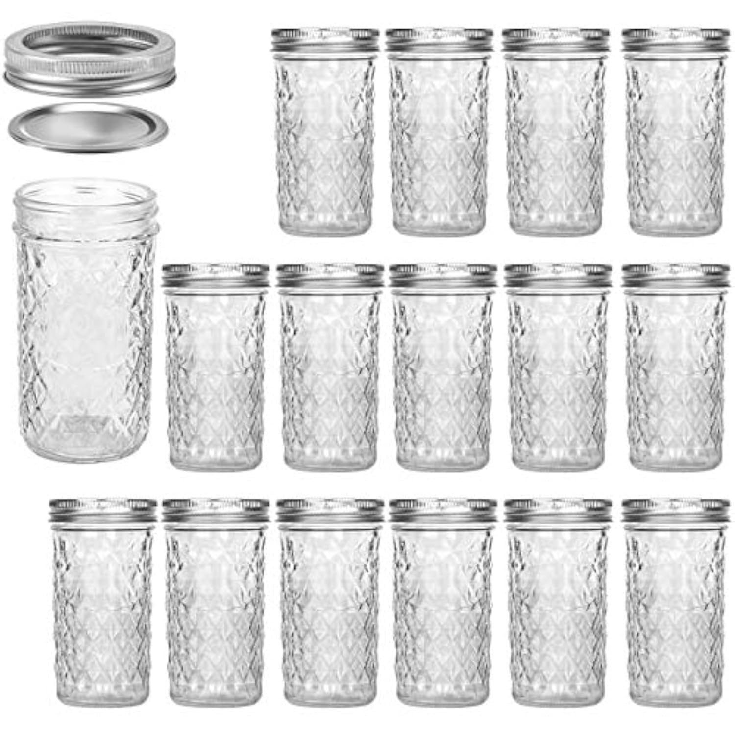 12 Oz Mason Jars Canning Jelly Preserve Jars Regular Lids Food Storage  15 Pack