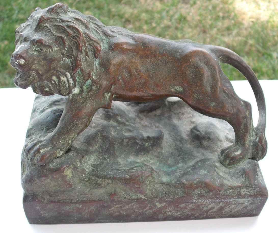 Rare Early 1900's Heavy Bronze Lion Sculpture, Signed K. George, 7 pounds Rare Early 1900's Heavy Bronze Lion Sculpture, Signed K. George, 7 pounds