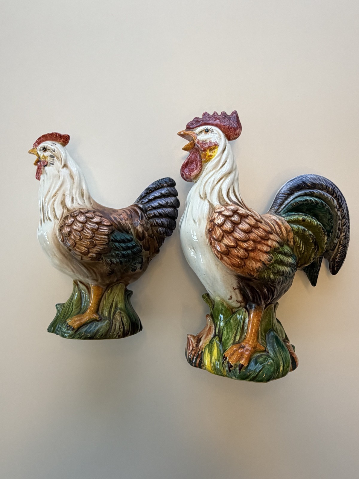 Vintage Italian Ceramic Hand Painted Rooster & Hen Sculpture Vintage Italian Ceramic Hand Painted Rooster & Hen Sculpture