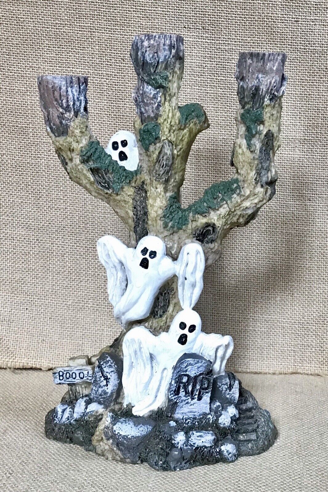 Resin Ghost Tree Haunted Graveyard Taper Candle Holder Halloween Creepy Horror