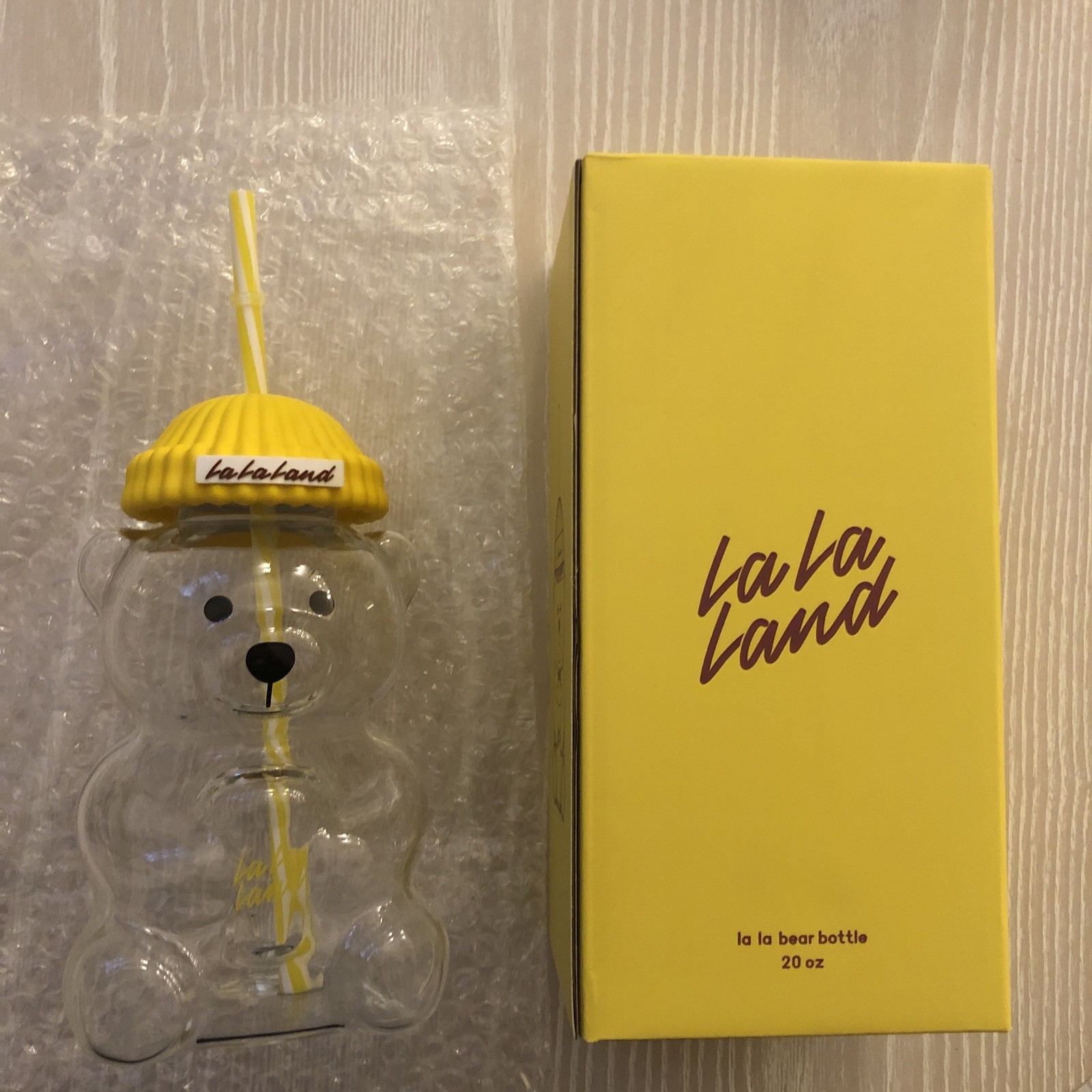 La La Land Kind Cafe Glass Yellow Bear Cup (BRAND NEW) In Box