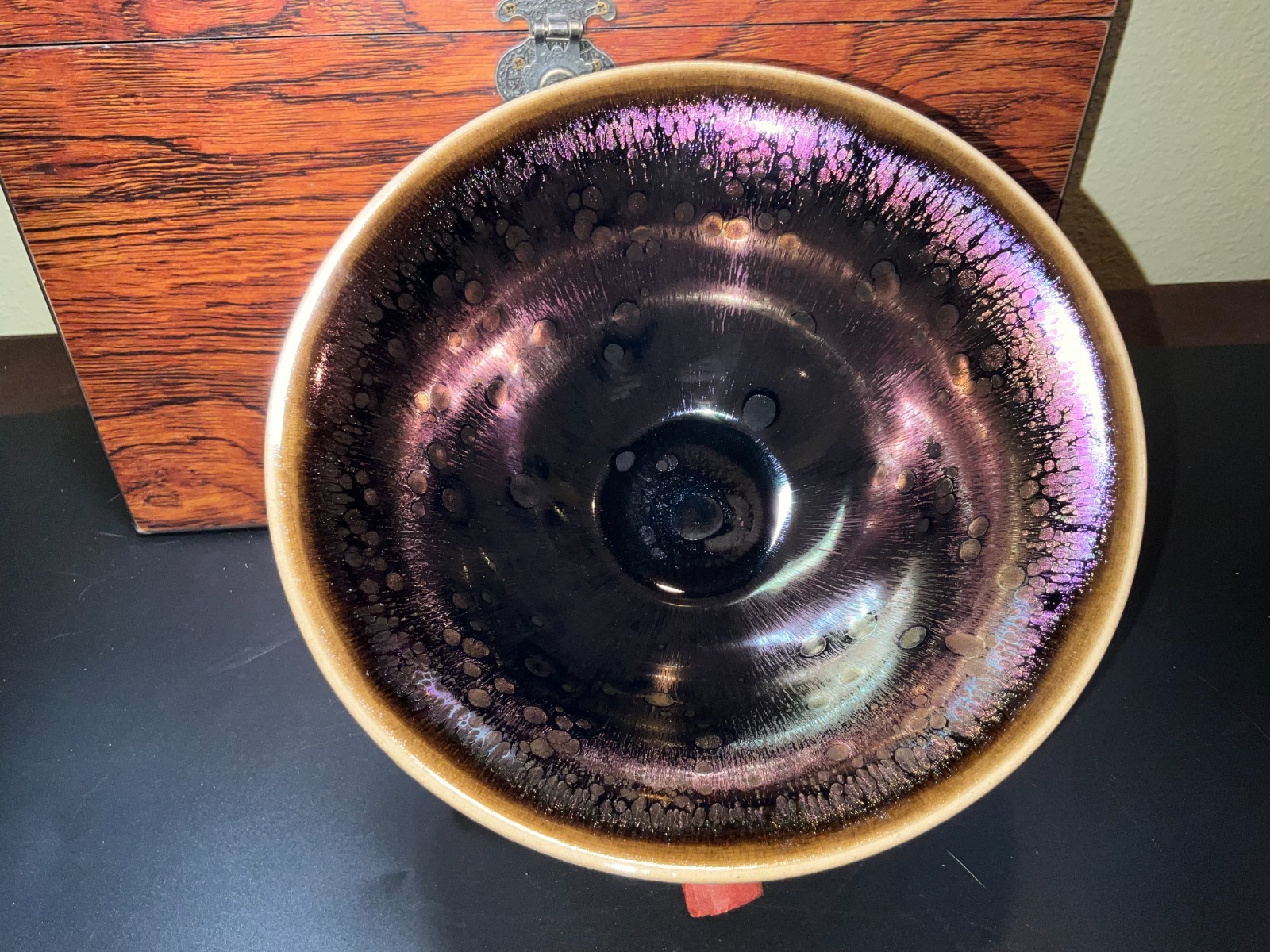 Authentic Chinese Jianzhan Tenmoku Bowl Obisidian Transformation Glaze 8.0 X3.5" Authentic Chinese Jianzhan Tenmoku Bowl Obisidian Transformation Glaze 8.0 X3.5"