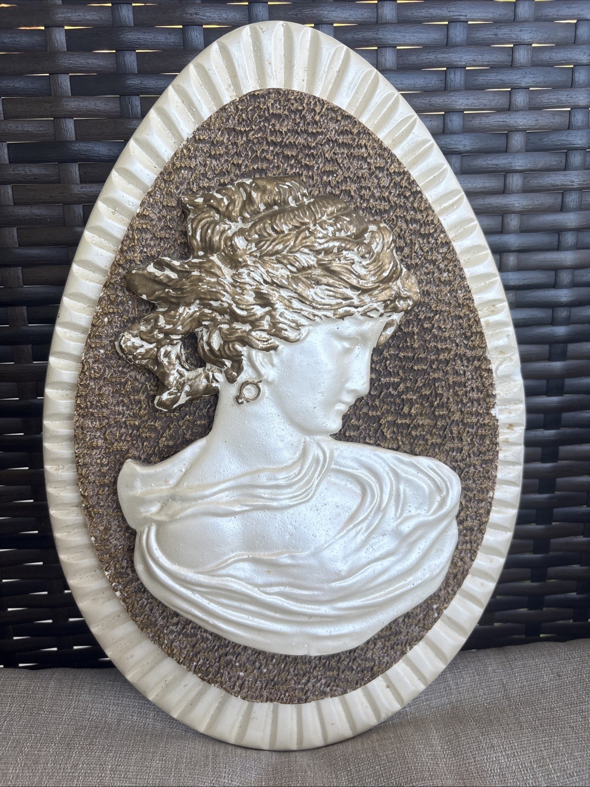 Vintage Mid Century Chalkware Classical Woman Cameo Wall Plaque MCM Decor Greco Vintage Mid Century Chalkware Classical Woman Cameo Wall Plaque MCM Decor Greco