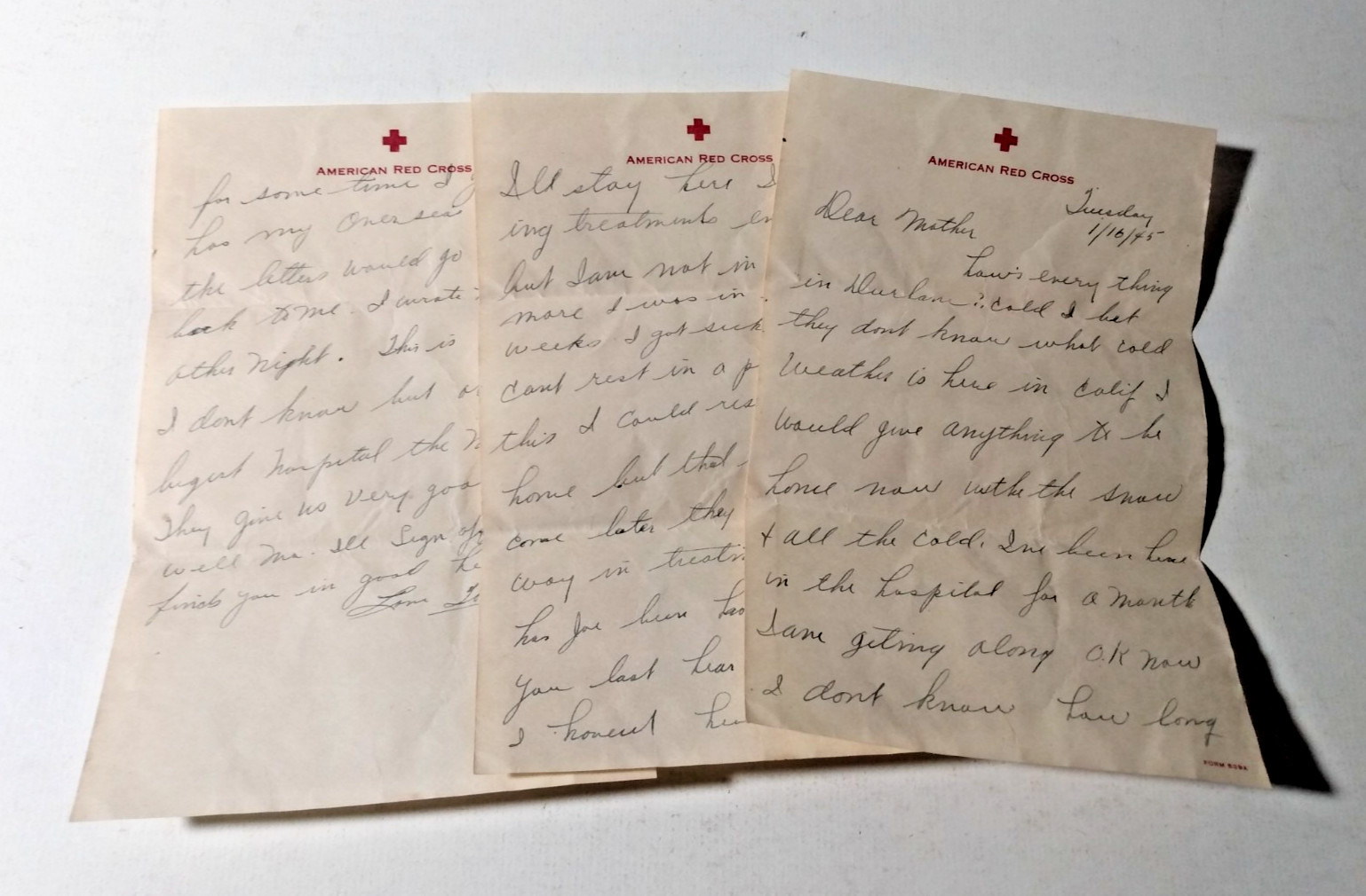 1945 WWII Navy Sailor in Hospital Writing To Mother on AMERICAN RED CROSS Paper 1945 WWII Navy Sailor in Hospital Writing To Mother on AMERICAN RED CROSS Paper