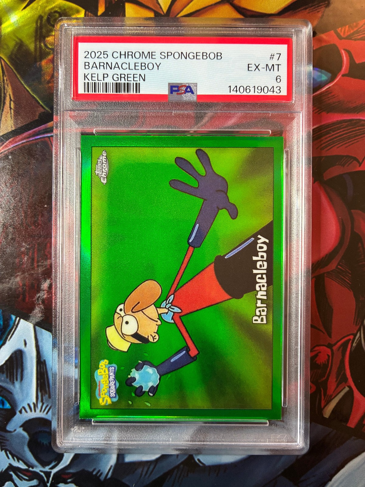 2025 Topps Chrome SpongeBob - Barnacleboy #7 - Kelp Green (67 Meme Card) - PSA 6 2025 Topps Chrome SpongeBob - Barnacleboy #7 - Kelp Green (67 Meme Card) - PSA 6
