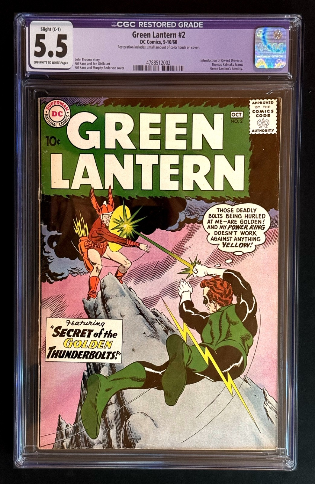 Green Lantern #2 CGC 5.5 Restored Slight C-1 DC 1960 Intro Qward Universe Green Lantern #2 CGC 5.5 Restored Slight C-1 DC 1960 Intro Qward Universe