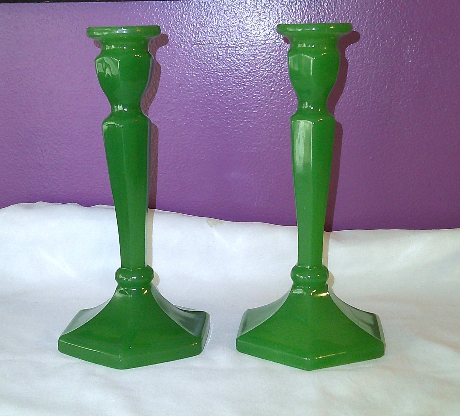 ANTIQUE NORTHWOOD #695 OPAQUE JADEITE 8 1/2" COLONIAL CANDLESTICK PAIR 1920-23 ANTIQUE NORTHWOOD #695 OPAQUE JADEITE 8 1/2" COLONIAL CANDLESTICK PAIR 1920-23