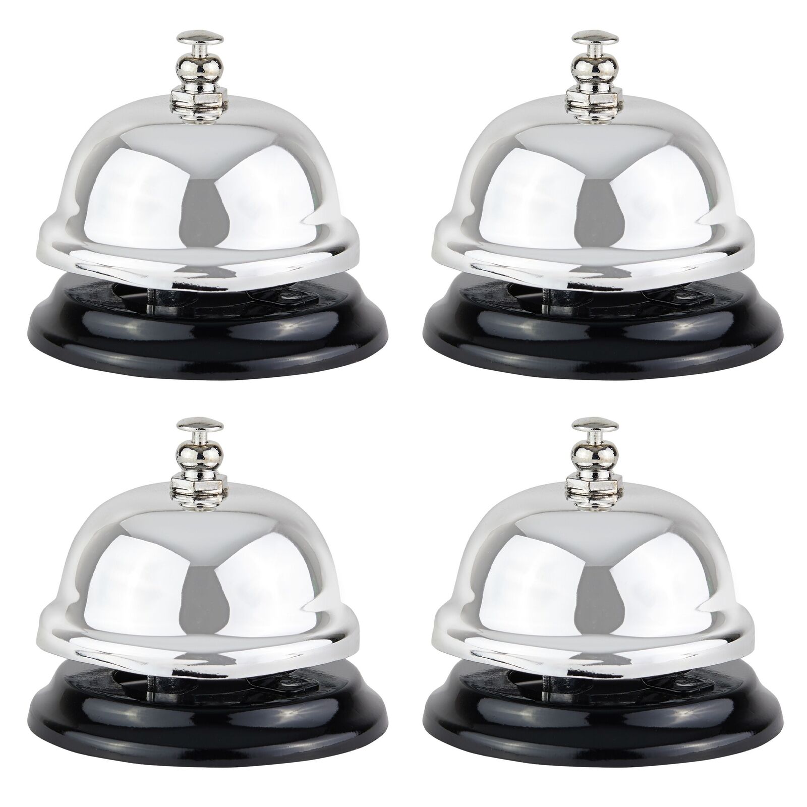 4 Pack Mini Call Bell for Front Desk, Hotel Service, Kitchen (Silver, 2.5x2 in)