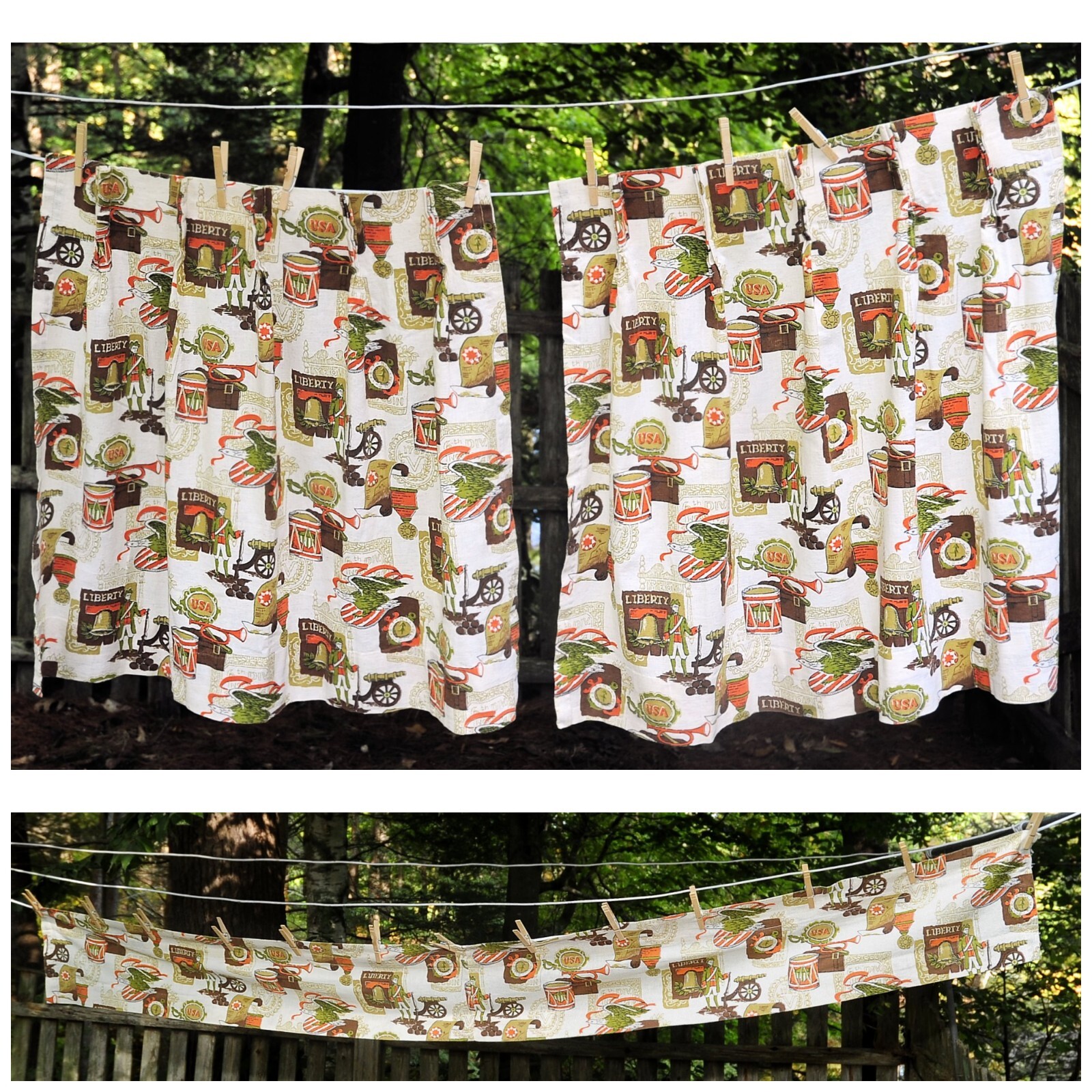 VTG 60s 70s Colonial Print Short Drape 24" x 30" & Valence Set Solider Musket VTG 60s 70s Colonial Print Short Drape 24" x 30" & Valence Set Solider Musket