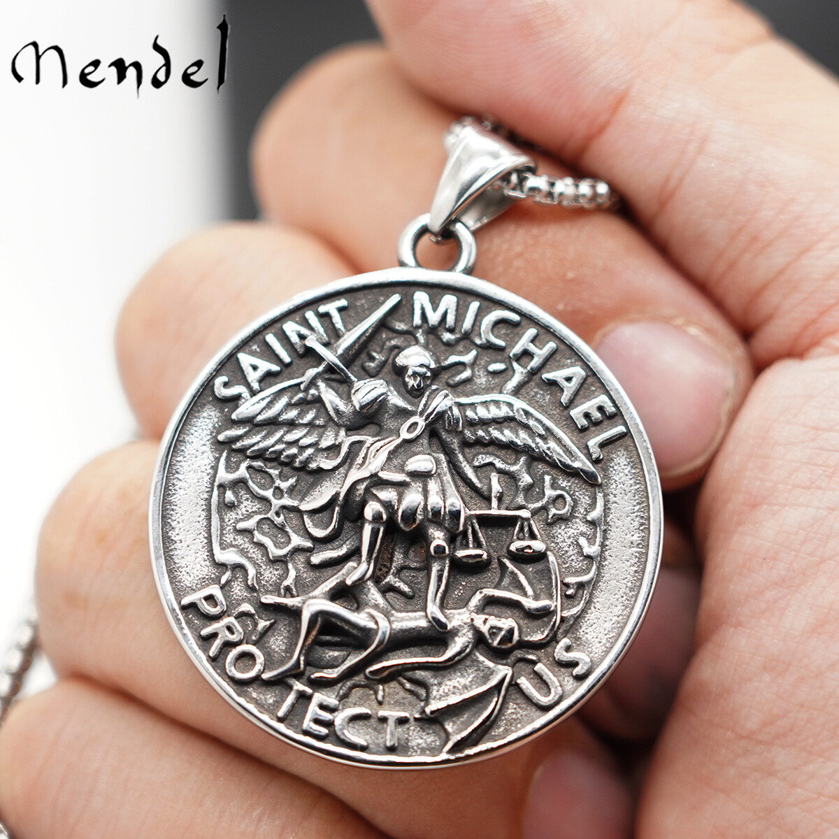 MENDEL Mens Catholic Christian Saint St Michael Medal Medallion Pendant Necklace MENDEL Mens Catholic Christian Saint St Michael Medal Medallion Pendant Necklace