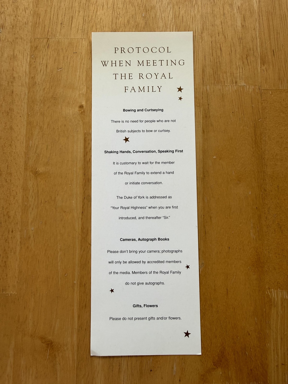 Vintage Royal Family Meeting Protocol Card Duke Of York Etiquette Guide UK Vintage Royal Family Meeting Protocol Card Duke Of York Etiquette Guide UK