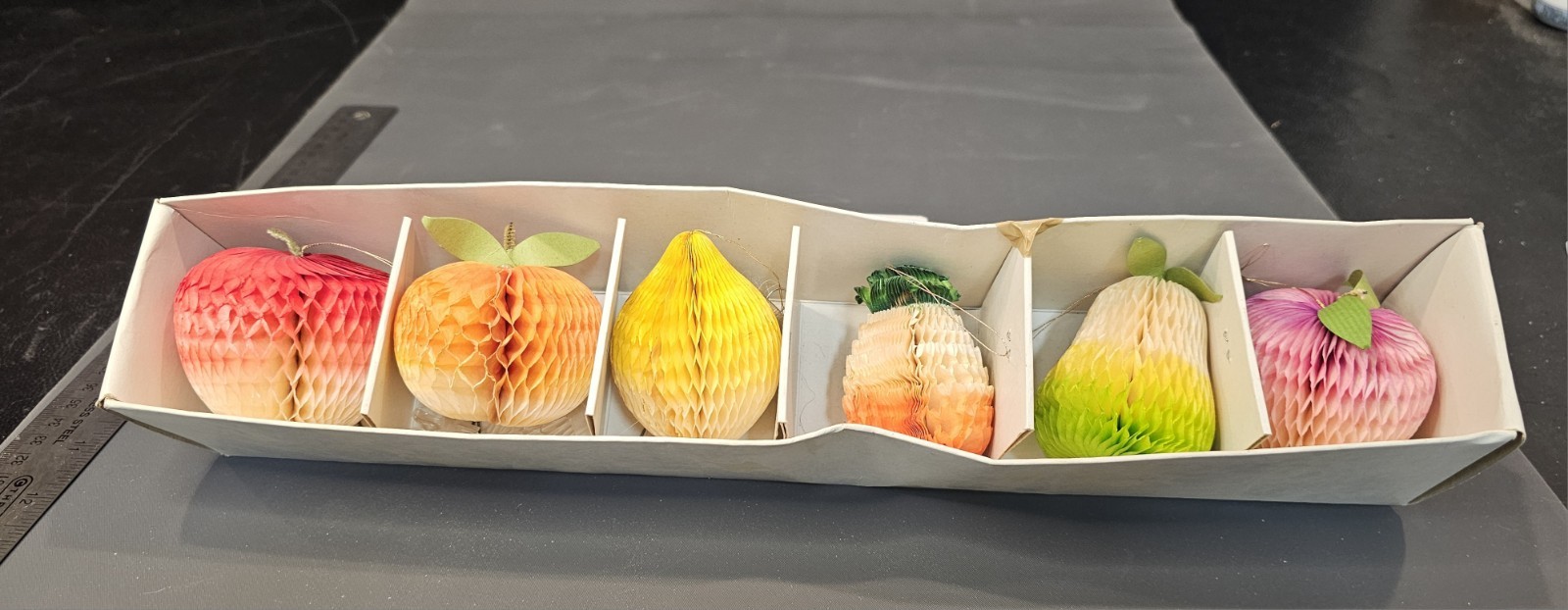 Vtg Honeycomb Paper Fruit For Decoration Set Of 6 - Made In Japan - Vtg Honeycomb Paper Fruit For Decoration Set Of 6 - Made In Japan -