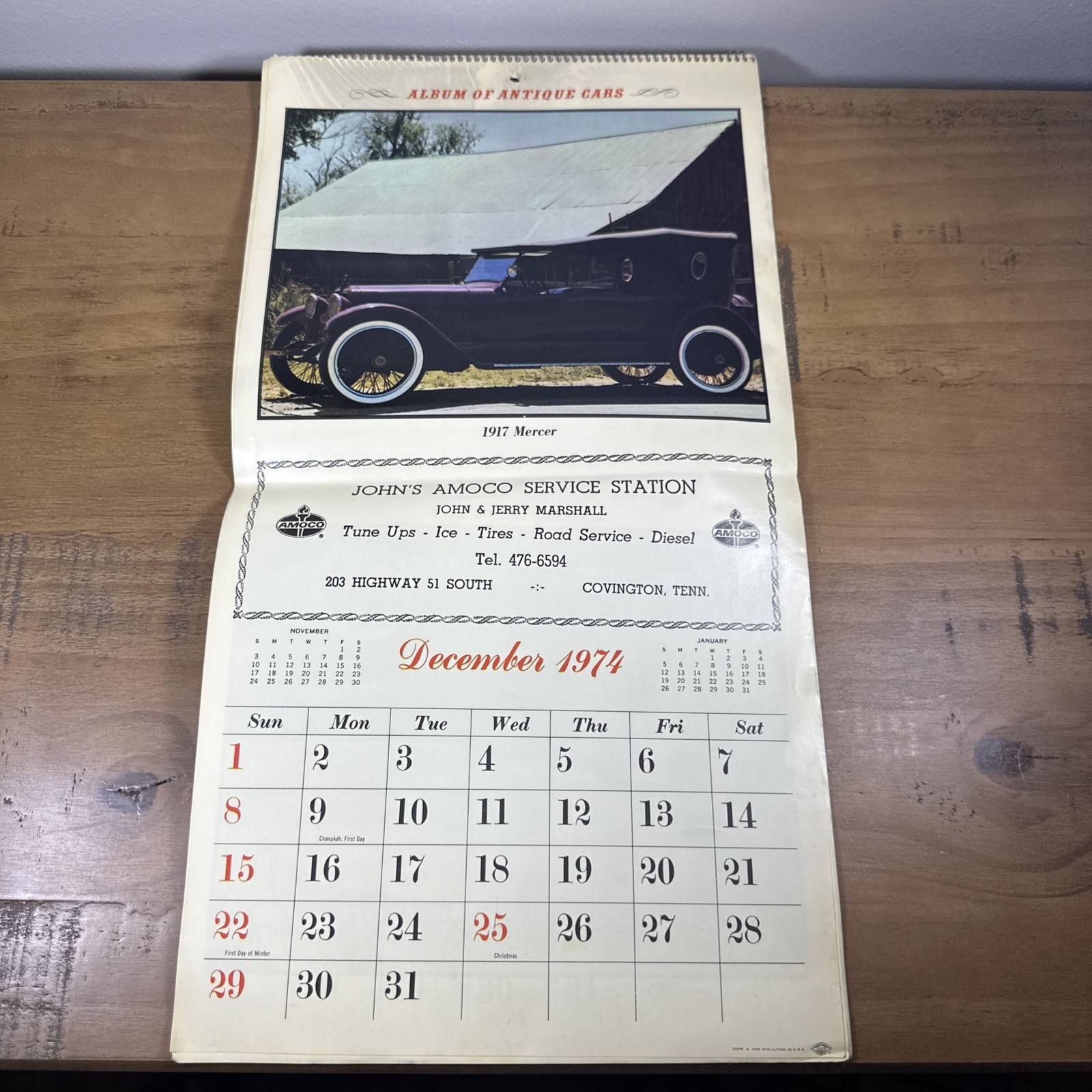 1974 Amoco Service Station Covington TN Antique Car Advertising Calendar