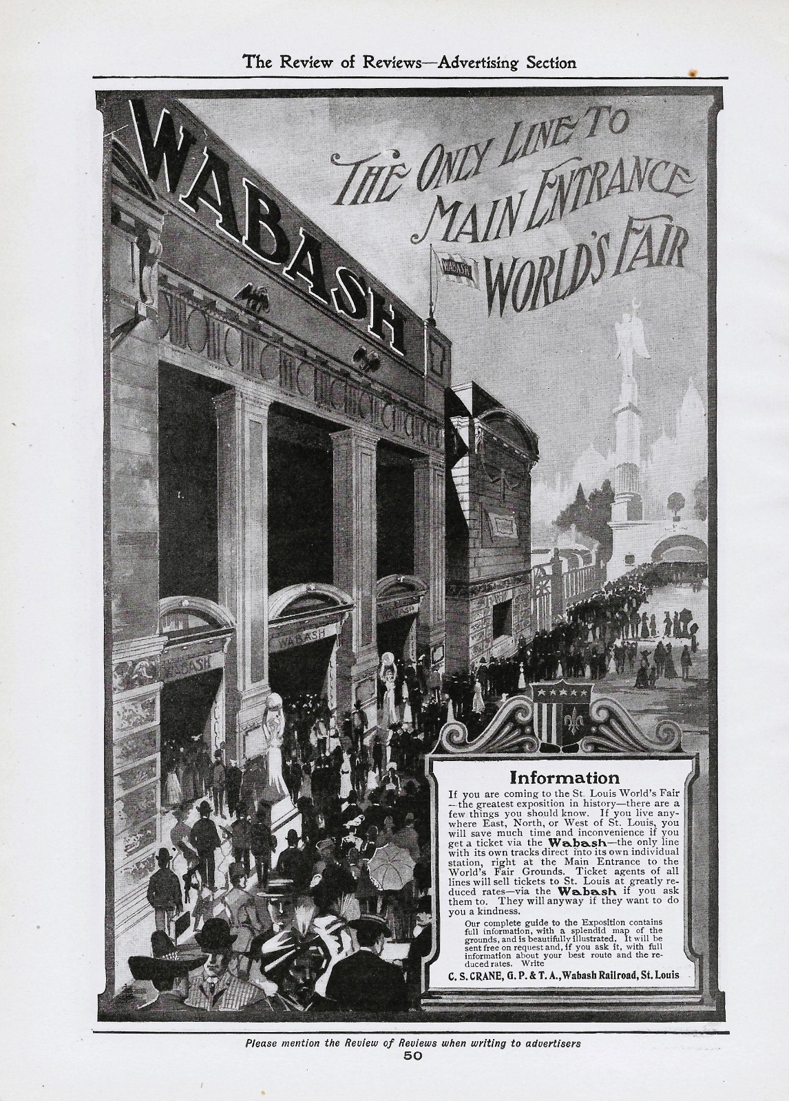 1904 Wabash Railroad RR St Louis Worlds Fair Main Entrance - Original Print Ad 1904 Wabash Railroad RR St Louis Worlds Fair Main Entrance - Original Print Ad