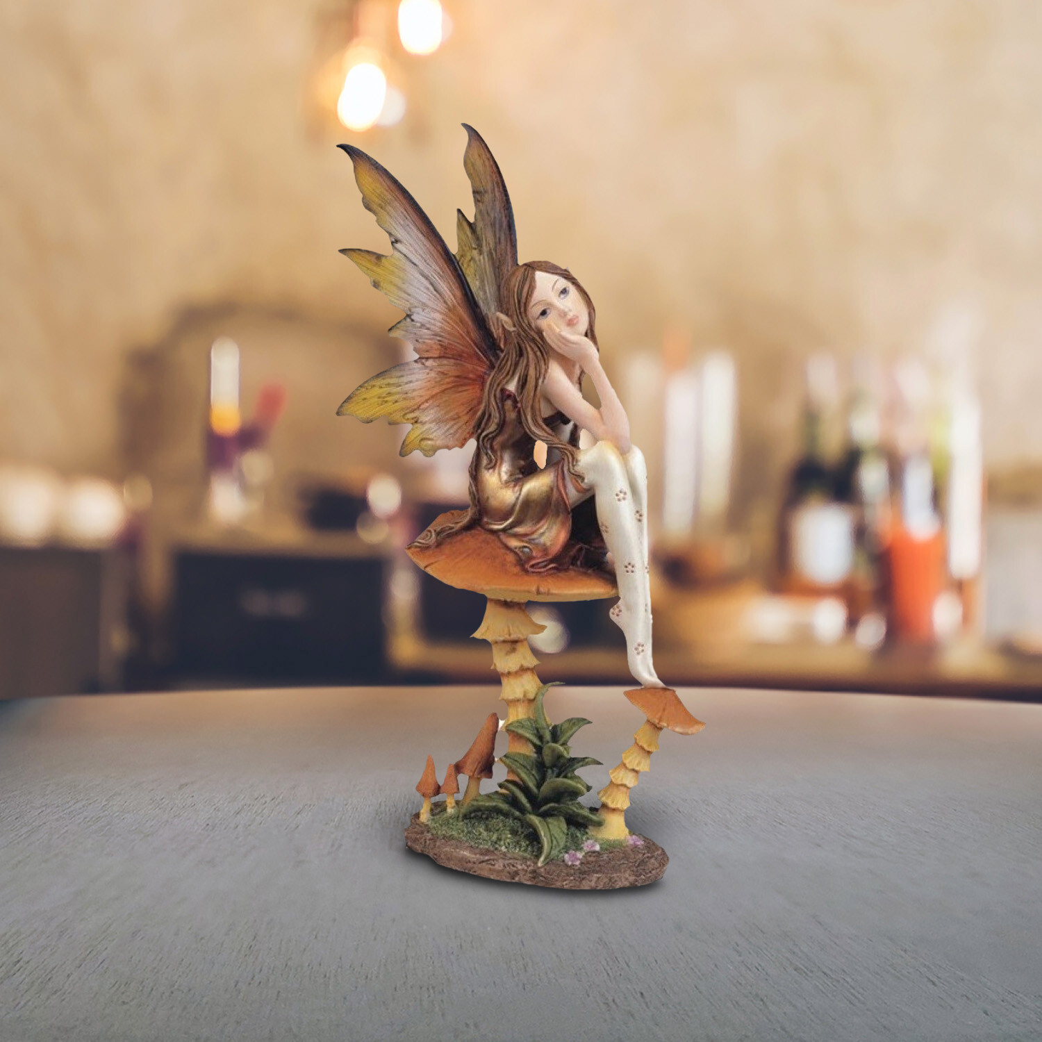 Golden Fairy with Clear Wings Statue 9"H Fantasy Collectible Figurine Room Decor