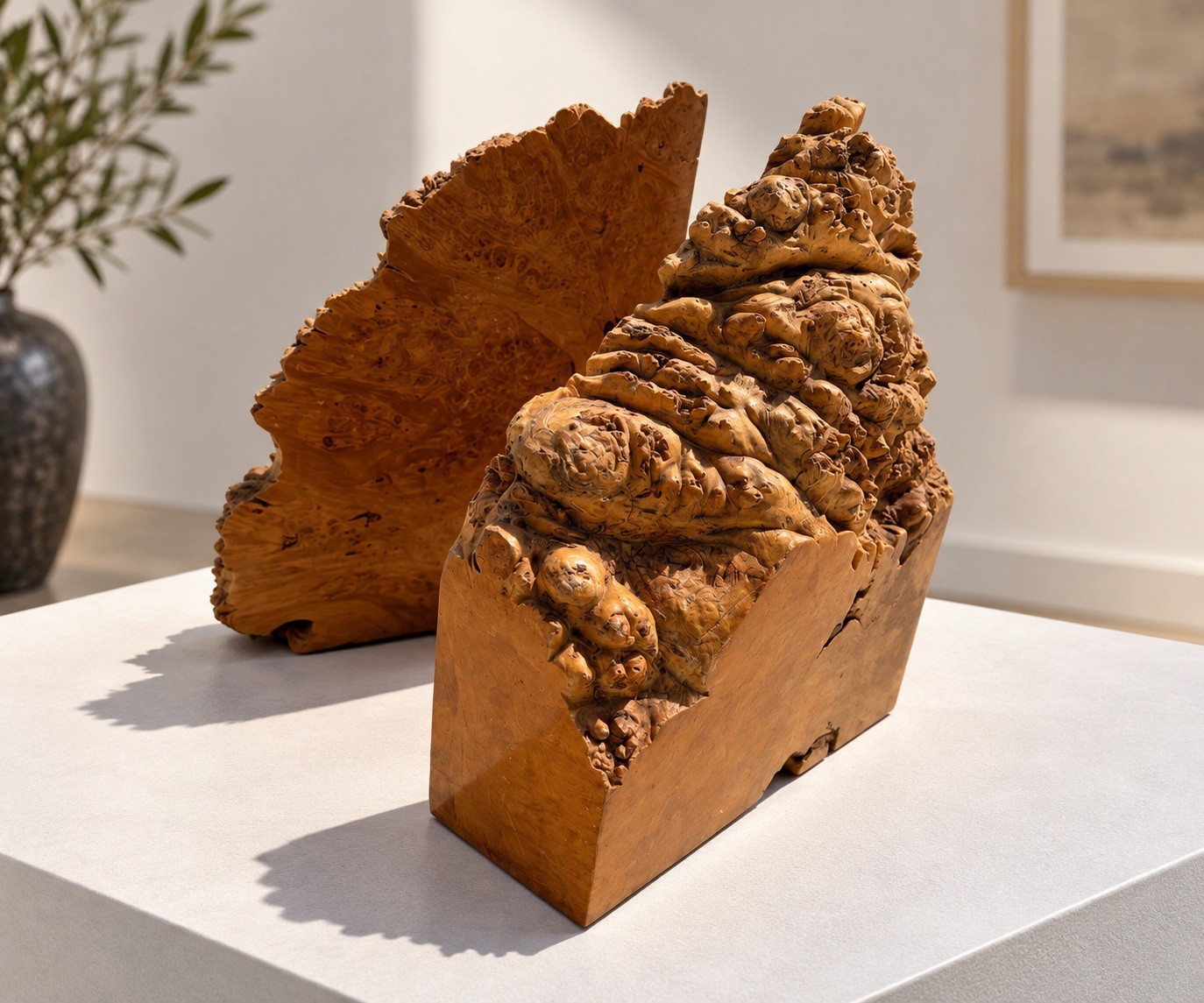 Vintage Elkan Style Burl Wood Sliding Bookends Live Edge Organic Desktop Rack Vintage Elkan Style Burl Wood Sliding Bookends Live Edge Organic Desktop Rack