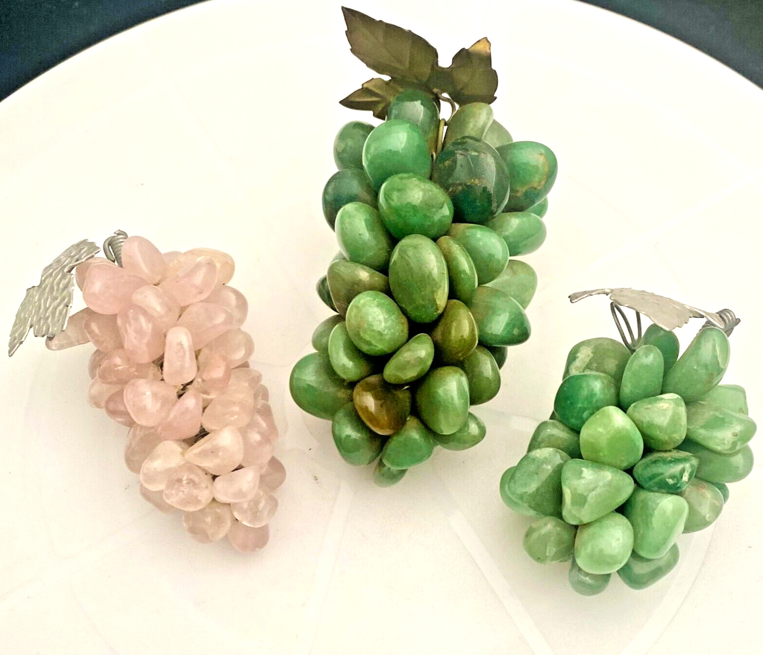 VINTAGE SET OF THREE ALABASTER MARBLE STONE CLUSTERS OF GRAPES  c1970 vg