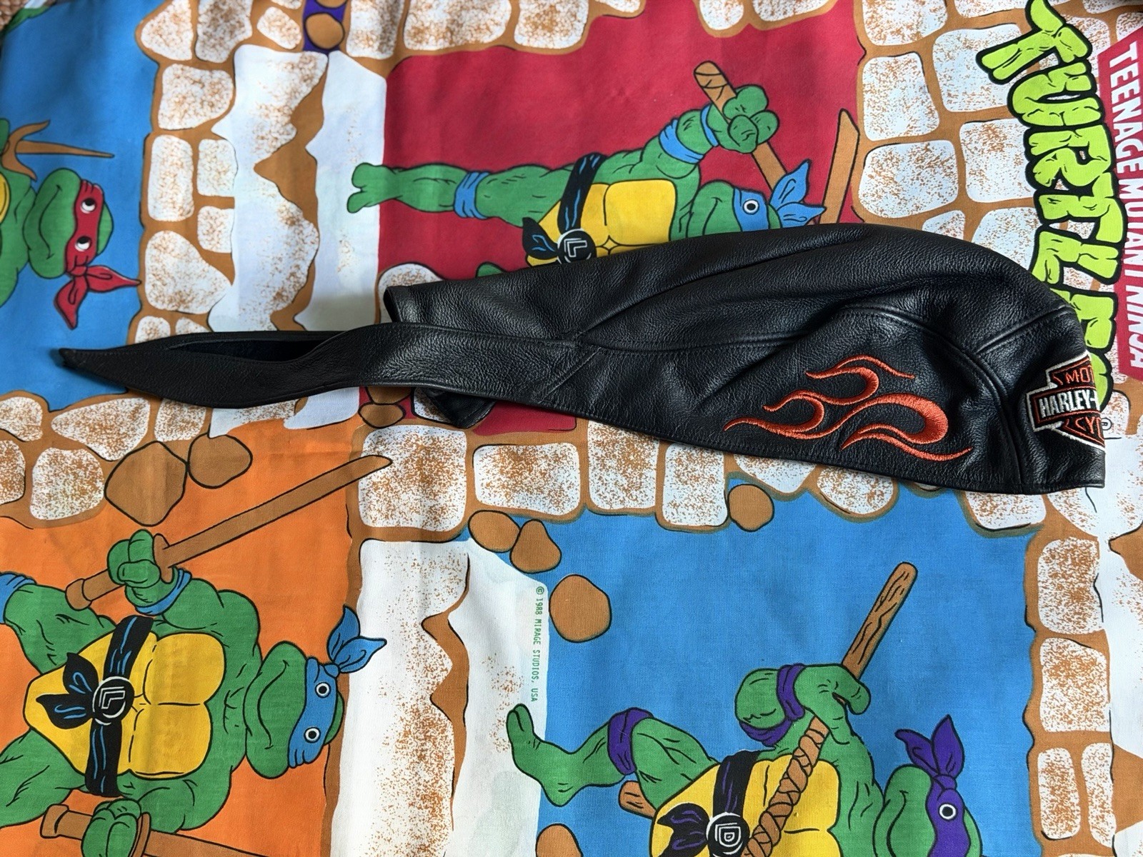 Vintage Harley-Davidson Black Leather Biker Durag Skull Bandana Vintage Harley-Davidson Black Leather Biker Durag Skull Bandana