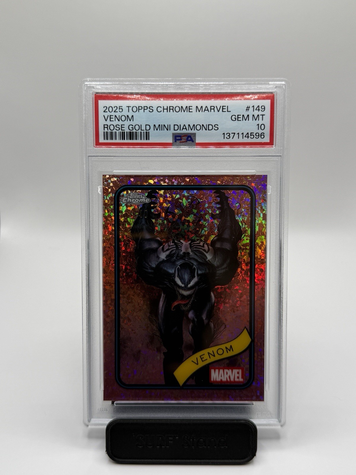 2025 Topps Chrome Marvel Venom Rose Gold Mini Diamonds 13/40 PSA 10 Pop 1 2025 Topps Chrome Marvel Venom Rose Gold Mini Diamonds 13/40 PSA 10 Pop 1