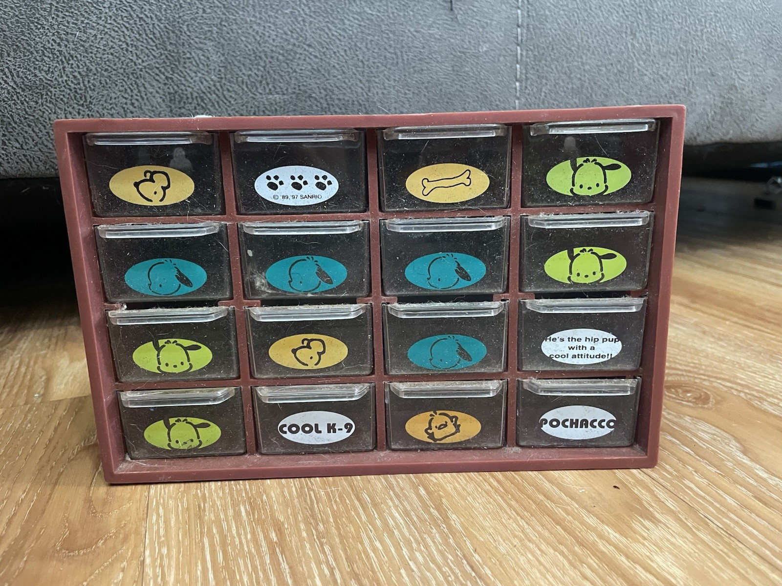 Vintage 1997 Sanrio Pochacco Cool K-9 16 Drawer Organizer Storage Box Rare 90s Vintage 1997 Sanrio Pochacco Cool K-9 16 Drawer Organizer Storage Box Rare 90s