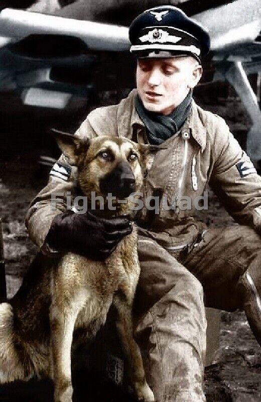 WW2 Picture Photo Erich Hartmann most successful ace 352 kills and his dog 3435