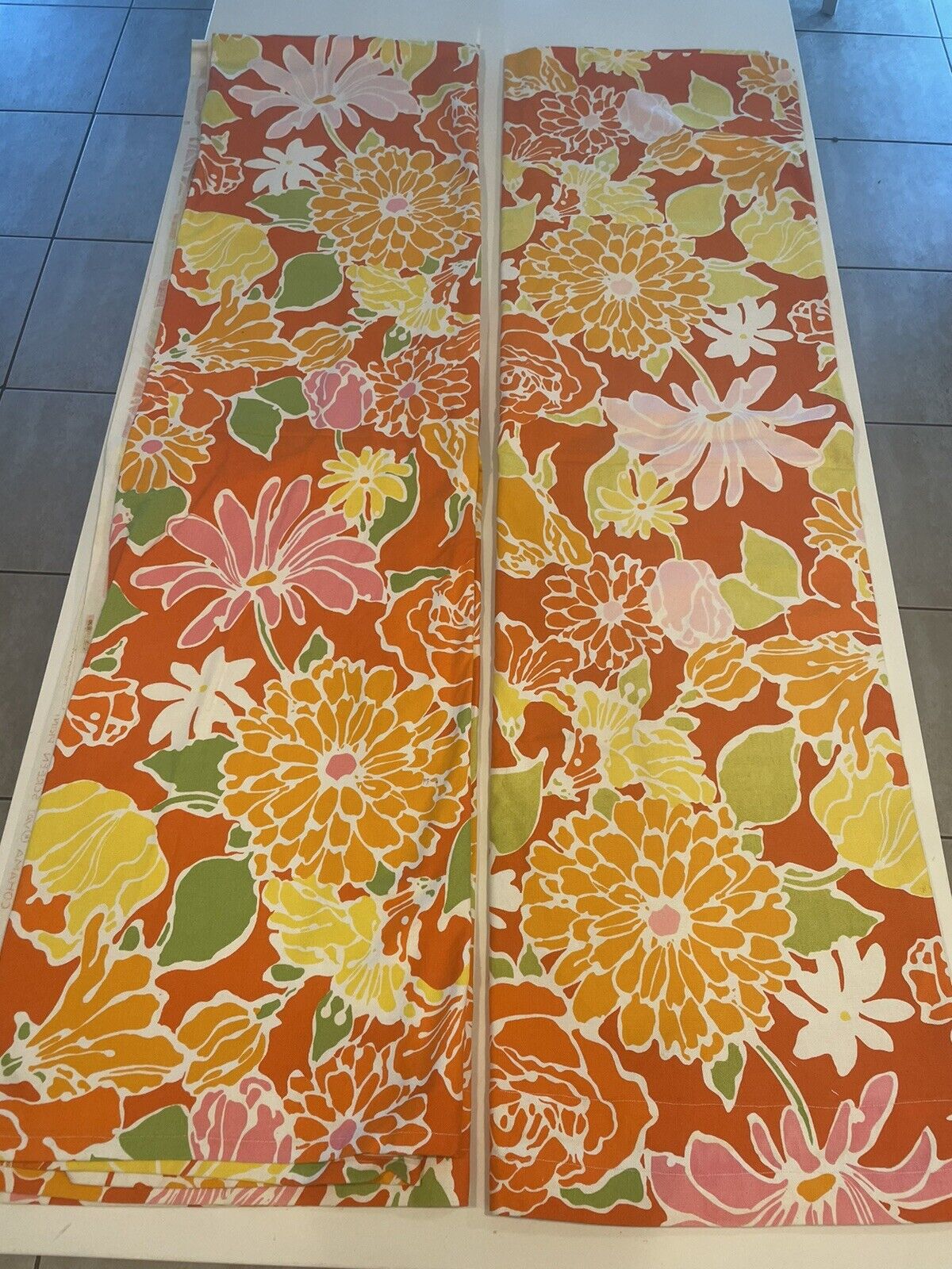 Vtg 1950’s MCM Retro Curtains/Fabric 2 Panels 53x98 COHAMA Vat Hand Print