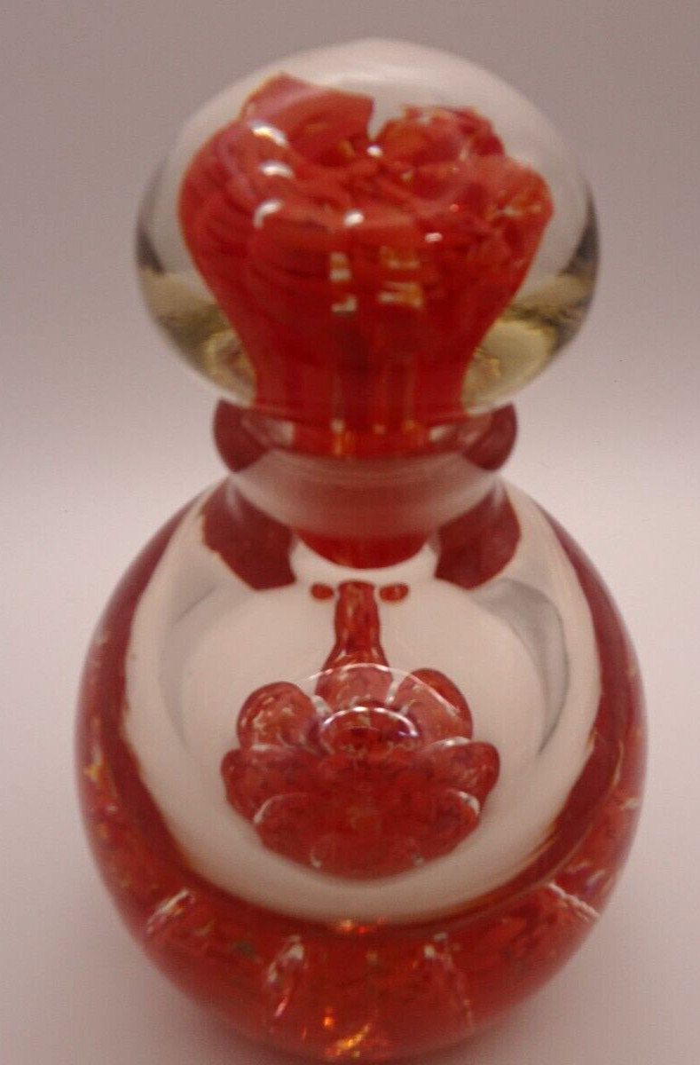 John Degenhart Glass Paperweight Style Red Orange Crimped Frit Perfume Bottle John Degenhart Glass Paperweight Style Red Orange Crimped Frit Perfume Bottle