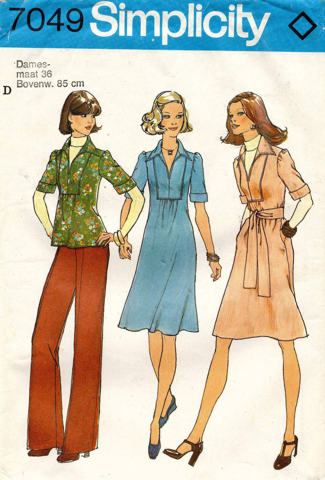 1970's Simplicity Misses'  Dress,Top,Pants Pattern 7049 Size S UNCUT