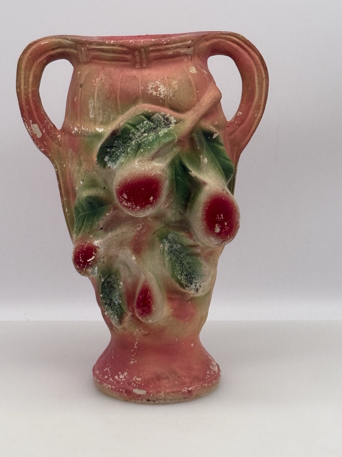 Vintage 1930-50's Carnival Chalkware 11" Fruit Vase w/ Glitter Vintage 1930-50's Carnival Chalkware 11" Fruit Vase w/ Glitter