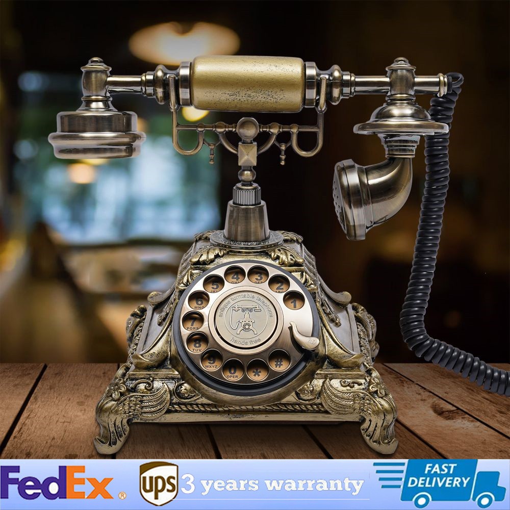 Vintage Gold Rotary Corded Desk Phone Antique-Style Landline Telephone Vintage Gold Rotary Corded Desk Phone Antique-Style Landline Telephone