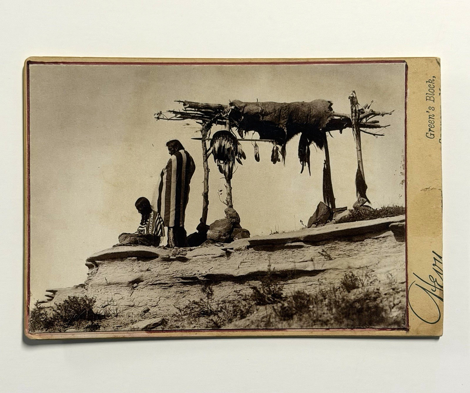 Native American Cabinet Photograph Titled: Tribute to The Dead; Blackfoot; 1915 Native American Cabinet Photograph Titled: Tribute to The Dead; Blackfoot; 1915