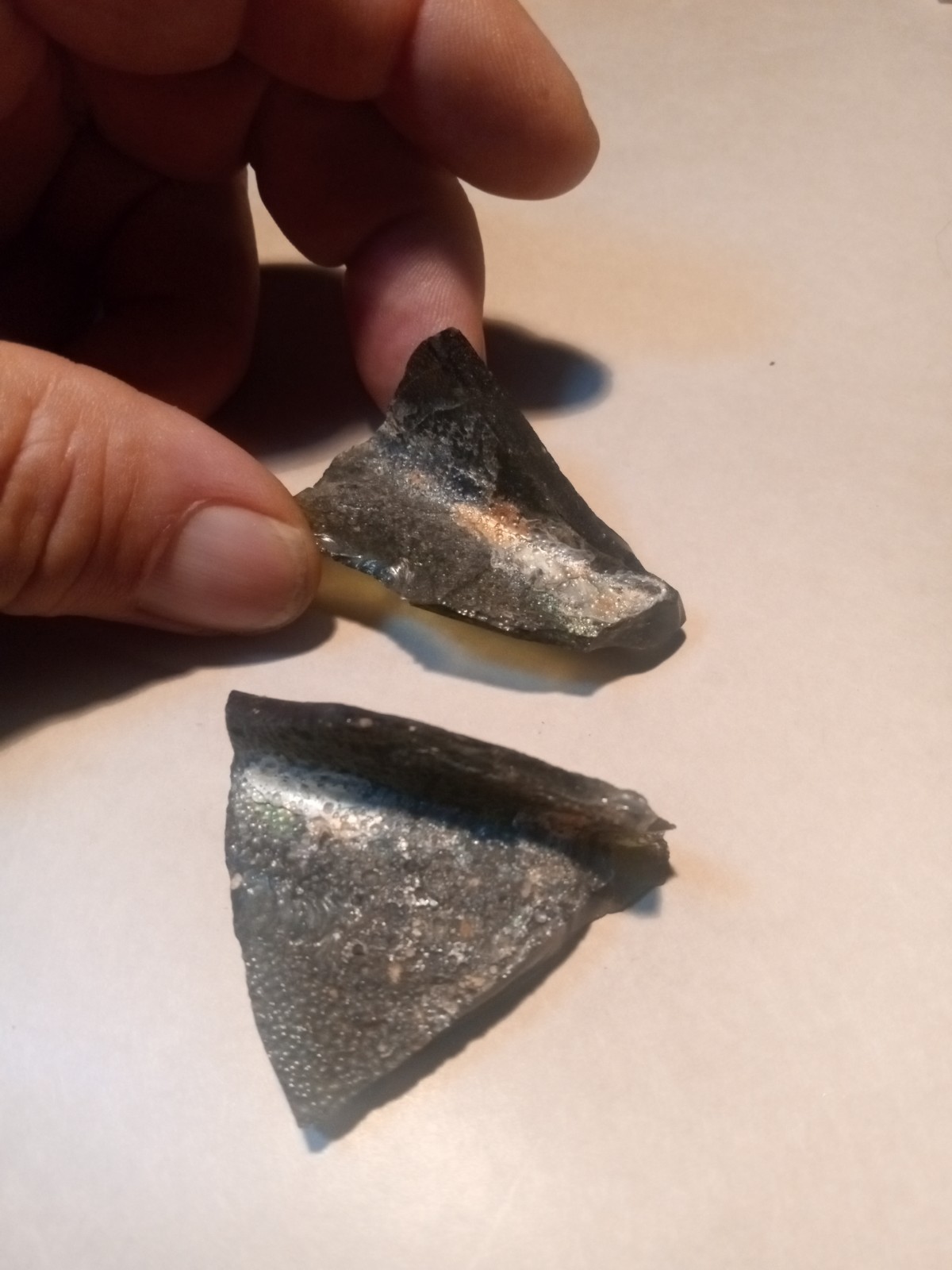 Two Pieces Corner Of 1700s Bottle Mineralization (Gold Silver)