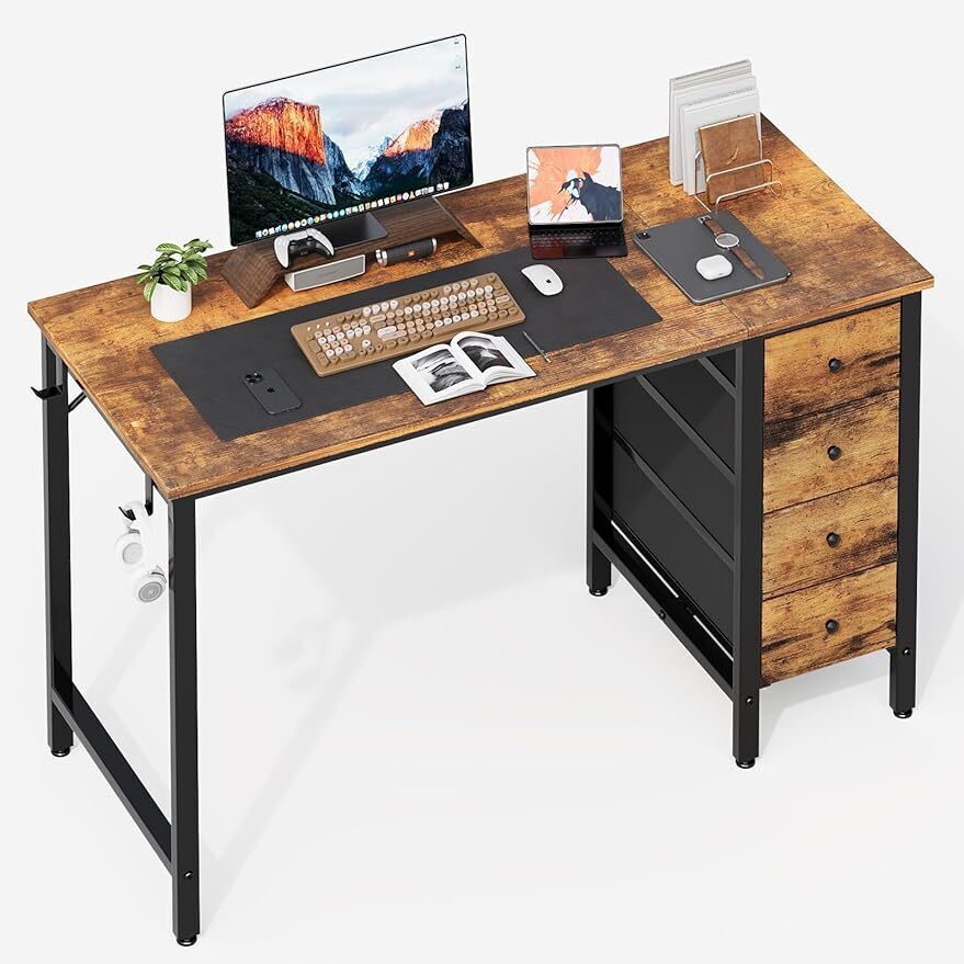 47 inch Computer Desk with 4 Drawers, Writing Work Study Desk for Home Office 