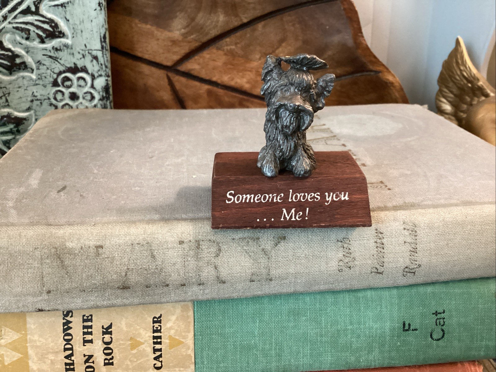 Vintage Kitschy Pewter Yorkshire Terrier Figurine Dog Stand Someone Loves You Vintage Kitschy Pewter Yorkshire Terrier Figurine Dog Stand Someone Loves You