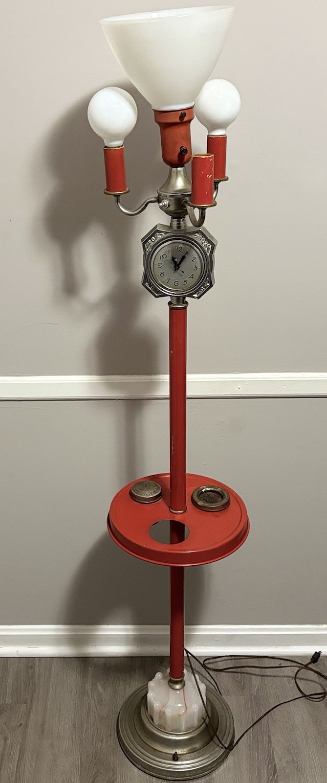 30’s Art Deco Smoking Stand Combo Lamp Clock Milk Torchiere 60” Marble Base Rare 30’s Art Deco Smoking Stand Combo Lamp Clock Milk Torchiere 60” Marble Base Rare