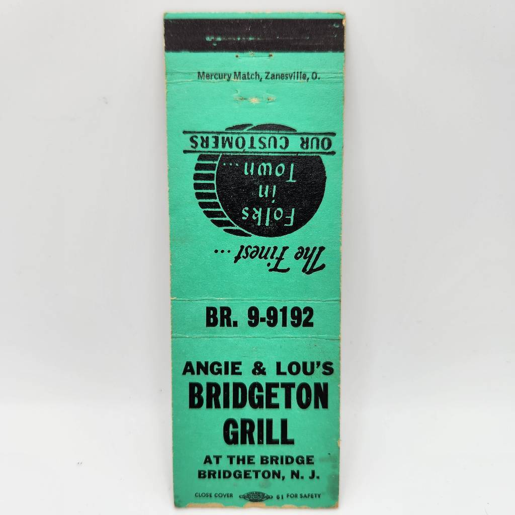 Vintage Matchbook Angie & Lou's Bridgeton Grill Bridgeton New Jersey