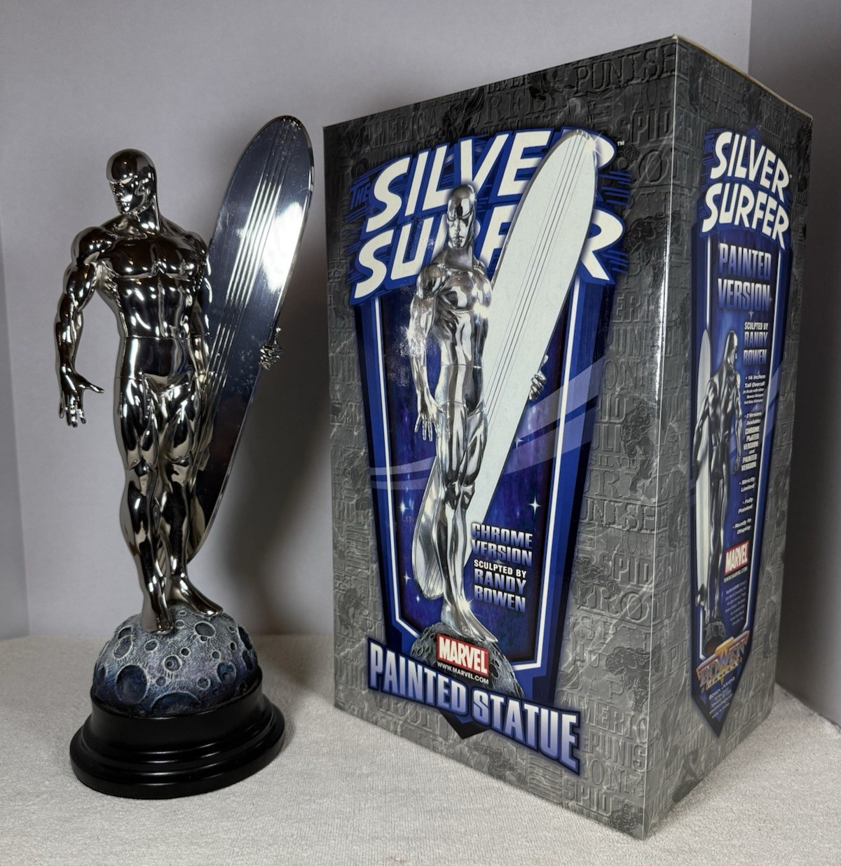 SILVER SURFER~ ARTIST PROOF~ SIGNED ~(CHROME)~Statue~ BOWEN~ULTRA RARE+LED LITES SILVER SURFER~ ARTIST PROOF~ SIGNED ~(CHROME)~Statue~ BOWEN~ULTRA RARE+LED LITES