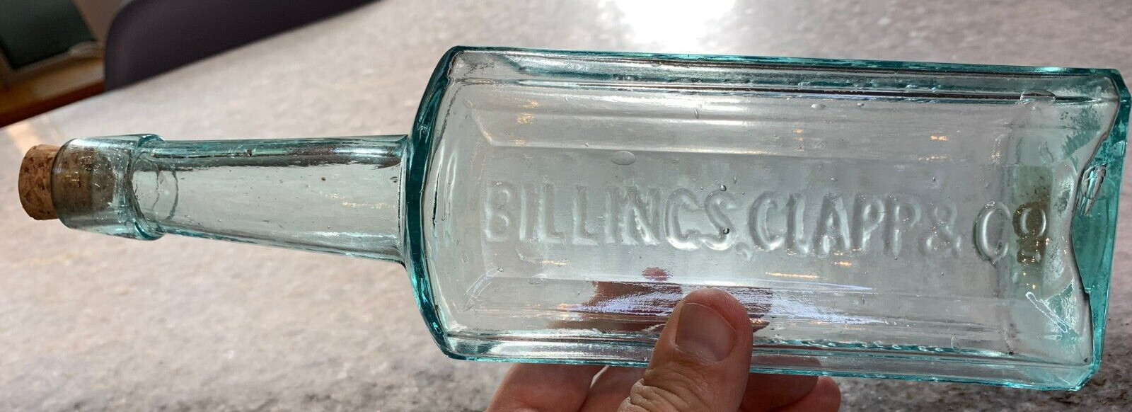 RARE 1870s Billings Clapp & Co [J. R. Nichols] Chemist Bottle Applied Top BOSTON