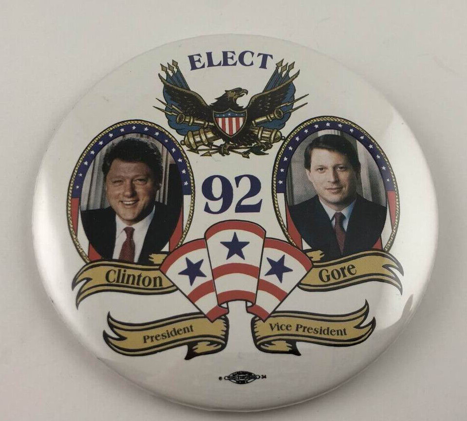 Vintage 1992 ELECT CLINTON GORE Button Pinback