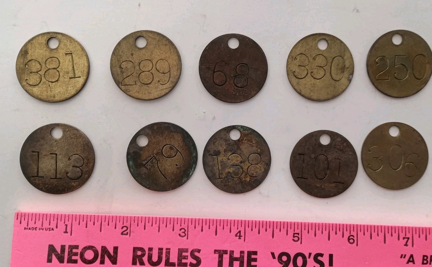 10 Vintage Brass 1.25" Inch Numbered Tags One Sided Lot 10 Vintage Brass 1.25" Inch Numbered Tags One Sided Lot