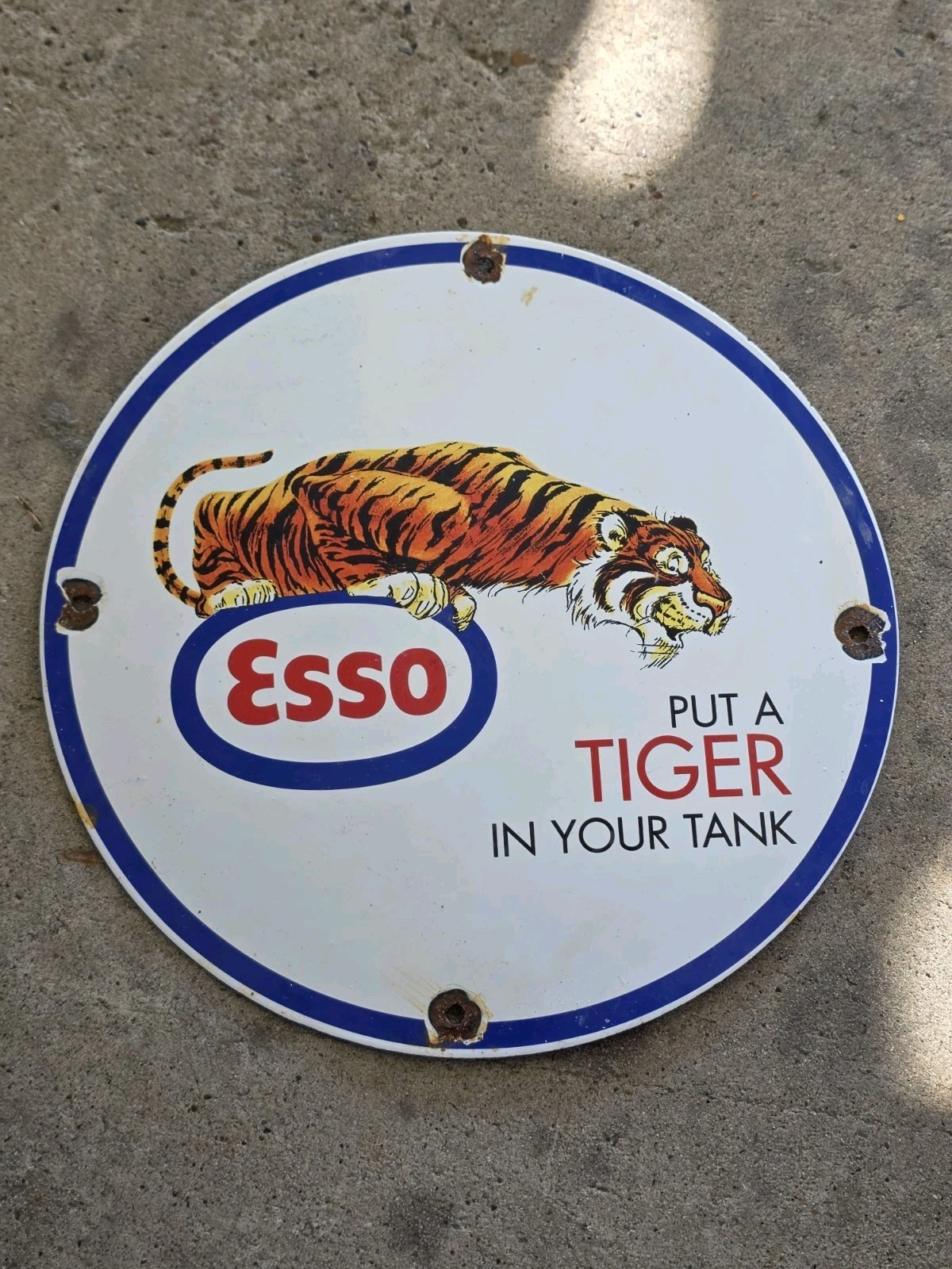 Vintage Esso Gasoline Porcelain - Tiger Gas Service Station Auto Tank 12". Vintage Esso Gasoline Porcelain - Tiger Gas Service Station Auto Tank 12".