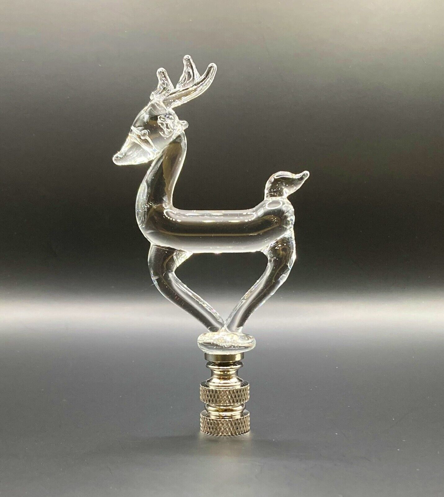 Holiday/Christmas Lamp Finial-Clear GLASS REINDEER-Polished Nickel Base