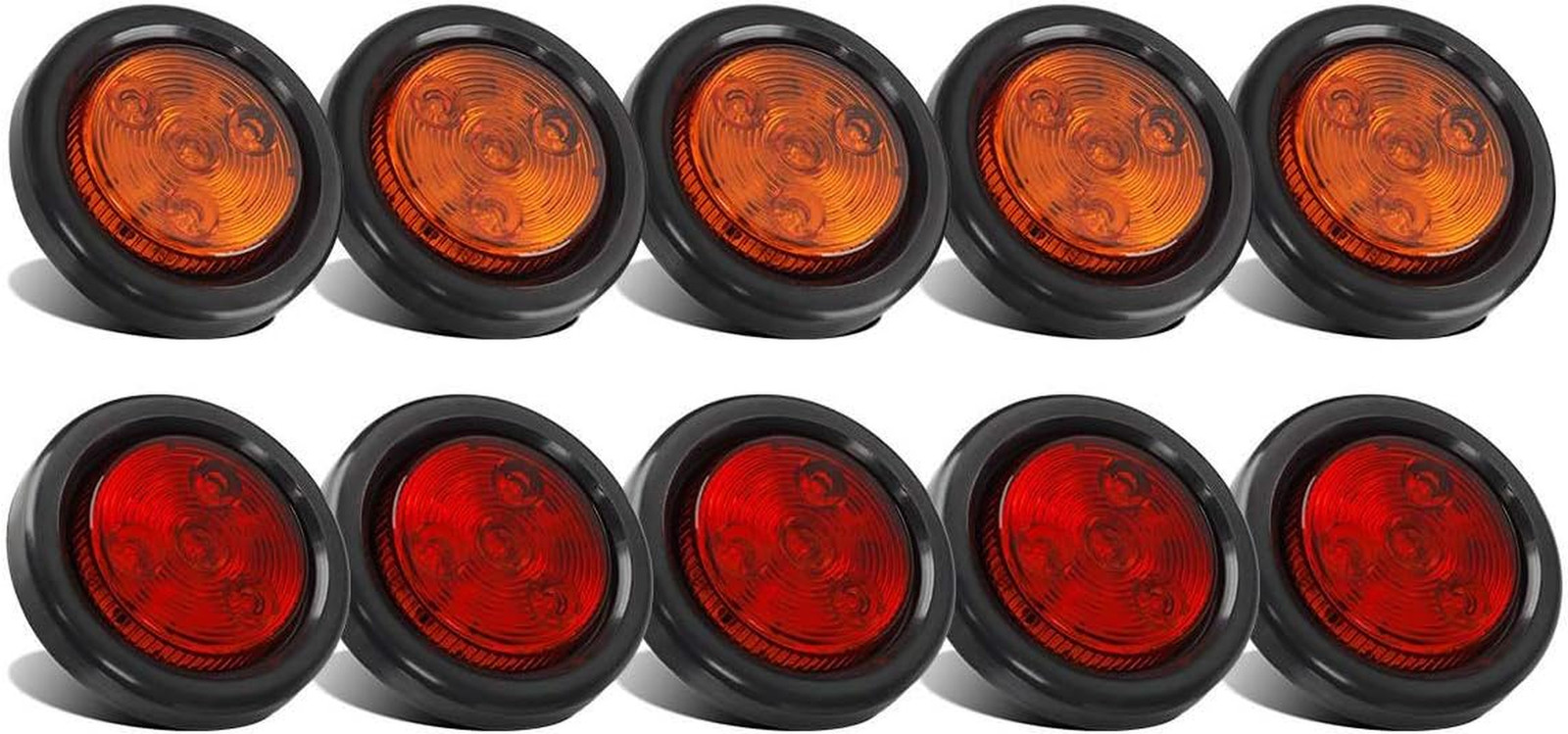 10Pack(5 Amber + 5 Red) 2" 4LED round Trailer Side Marker Light Grommet Flush Mo 10Pack(5 Amber + 5 Red) 2" 4LED round Trailer Side Marker Light Grommet Flush Mo