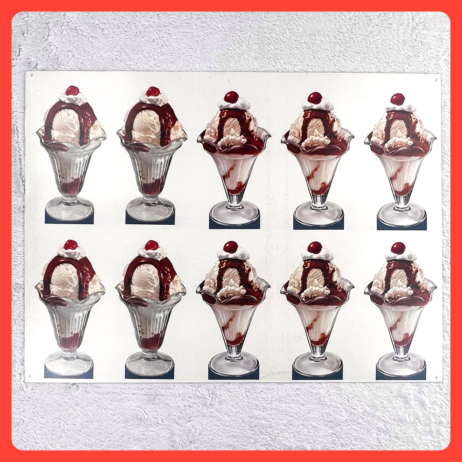 Vintage 1950s Ice Cream Sundae Uncut Sheet 29" Cardboard Soda Fountain