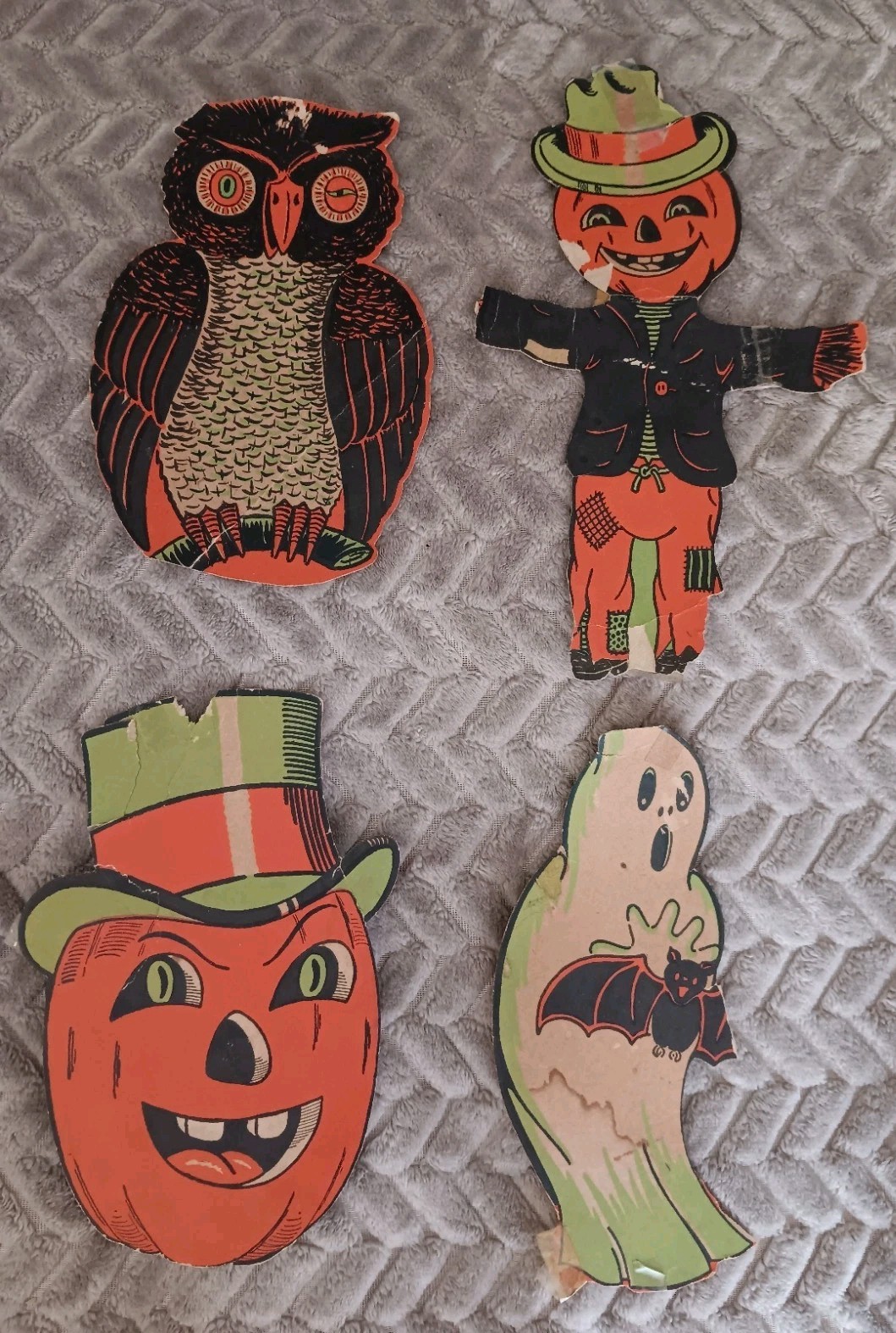 Halloween Vtg Beistle Die Cut Pumpkin Owl Ghost Scarecrow Wall Decor Read Below