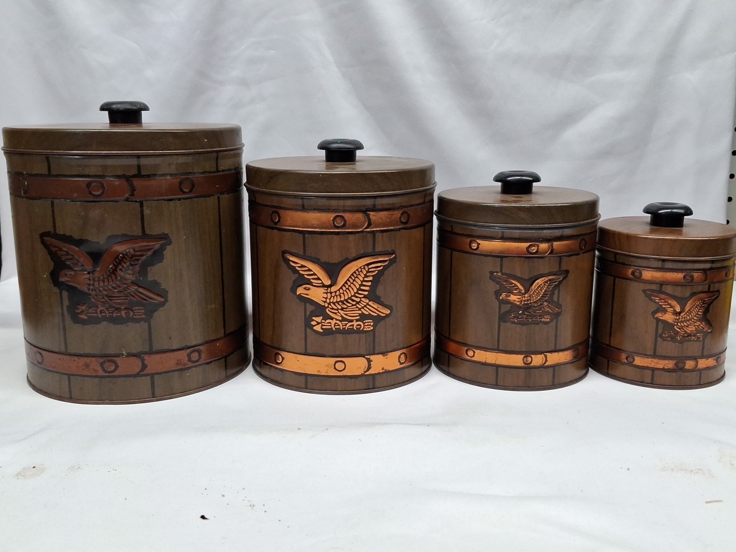 Vintage JL Clark Nesting Tin Canister Set American Eagle Vintage JL Clark Nesting Tin Canister Set American Eagle