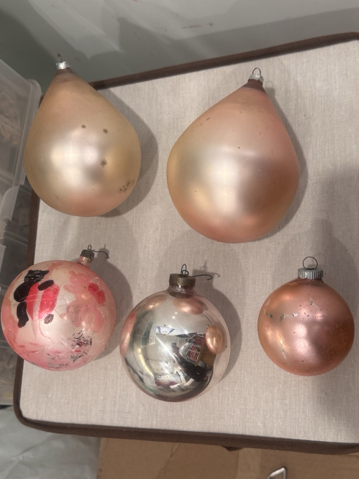 Antique Vintage Mercury Glass Christmas Ornaments Pink Peach Silver Lot of 5 Antique Vintage Mercury Glass Christmas Ornaments Pink Peach Silver Lot of 5