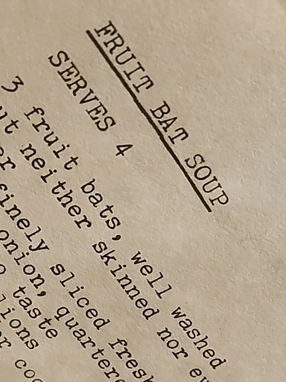 Vtg Rare Oddity "Fruit Bat Soup" Recipe Page Ephemera Spooky Weird Micronesia Vtg Rare Oddity "Fruit Bat Soup" Recipe Page Ephemera Spooky Weird Micronesia