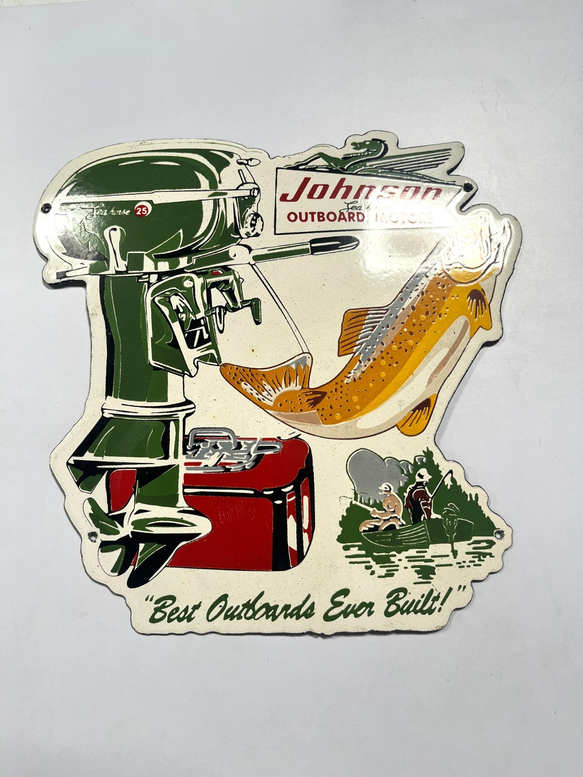 Porcelain Johnson Outboard Motor Sea Horse Enamel Vintage Sign Fishing 10x10 Porcelain Johnson Outboard Motor Sea Horse Enamel Vintage Sign Fishing 10x10